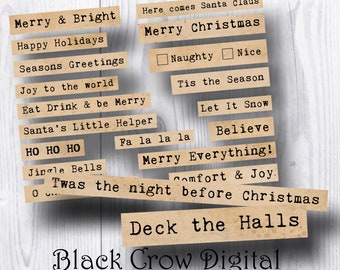 Christmas Sayings, Mixed Media, Collage Sheet, Holiday Sayings, Journaling Words, JPG Printable Instant Download