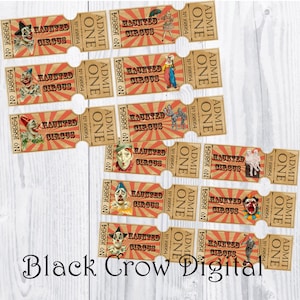 Haunted Circus Tickets / Creepy Circus Halloween Party Tickets / JPG Fille / Blanco Afdrukbaar; Uitnodigingen; Direct downloaden; Scrapbooking