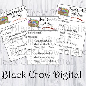 Hand Crocheted With Love Care Instruction Cards Printable; Hand ...
