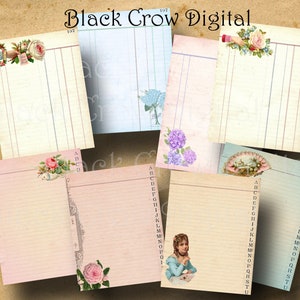 Shabby Chic Ledger Pages; Vintage Floral Pastel Junk Journal Pages; 8 Designs, Instant Download; Digital Printable