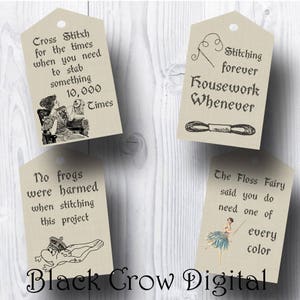 Cross Stitch Tags;  Gift Hang Tags with Funny Cross Stitching Phrases; Cross Stitch Gift Cards; JPG,  Printable,  Instant Download