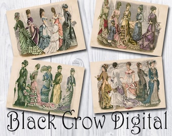 Godey Ladies Journal Pages; Vintage Fashion Ladies; 5" x 7" Pages; 4 Designs, Instant Download; Printable