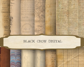 Printable Book Cover & Pages; Vintage, Antique Papers, DIY Scrapbooking Papers, 8 1/2" x 11" Page Size, 12 Pages, Instant Download
