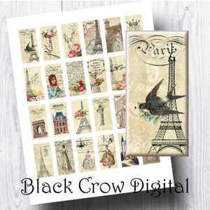 Paris, Vintage Domino Shapes Collage Sheet;  1&quot; by 2&quot; Dominos;  Shabby French;  For Tray Pendants;  Scrapbooking, Cabochons, Jewelry Making