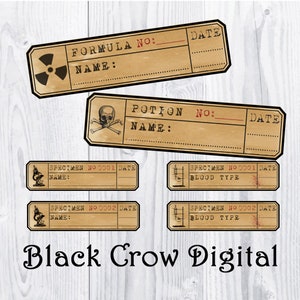 Test Tube Labels / Steampunk Scientific Laboratory Labels / Halloween Labels / JPG Fille /  Instant Download; Scrapbooking; Collage Sheet