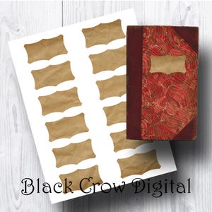 Étiquettes imprimables; Sac en papier brun, forme rectangulaire de pétoncle; Utiliser comme étiquettes, plaques cadeaux suspendues, assiettes de livres; Scrapbooking, Art altéré