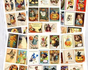 Vintage Halloween Postcards ATC size / 6 Pages / 48 ATC Cards /  2 1/2" by 3 1/2" Backgrounds /  Collage Sheet; Printable; Instant Download