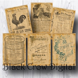Ephemera ATC Karten; Grunge, Vintage Werbung;  2 1/2" von 3 1/2" Hintergründen;  Collage Sheet; Druckbar; Sofort Download; Scrapbooking