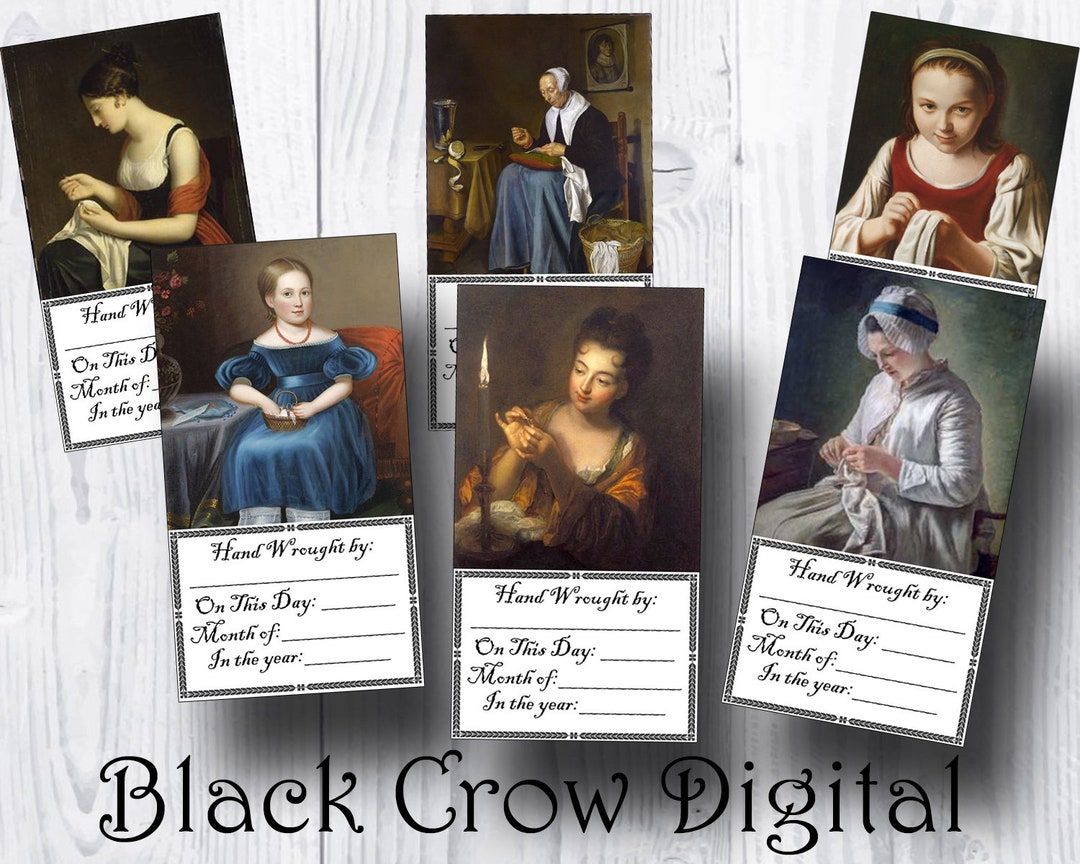 Needlework Labels / Primitive Ladies Stitching / 6 Printable Labels for