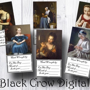Needlework Labels / Primitive Ladies Stitching / 6 Printable Labels for Cross Stitch, Embroidery, Sewing / Digital Instant Download