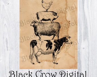 Stacking Farm Animals / Cow, Sheep, Pig, Chicken Stack / Primitive Country Decor / Farmhouse Decor / Printable, Instant Download / JPG