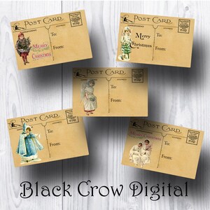 Postkarte Weihnachten Geschenkanhänger; Vintage Kinderpostkarten; Weihnachtsgeschenke an & aus Etiketten;  JPG;  Druckbar;  Sofort Download