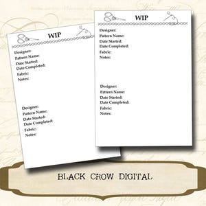 Cross Stitch WIP - Work In Progress Journal Pages- WIP for Cross Stitchers - WIP Summary Log - jpg Instant Download - Black Crow Digital