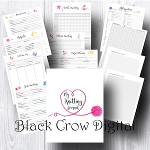 Könnte beinhalten: Druckbarer digitaler Planer für Strickprojekte. Das Cover zeigt ein pinkfarbenes Herz mit einem Wollknäuel und dem Text "Mein Strickjournal".