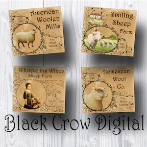 Vintage Grungy Sheep Farm Étiquettes ou cartes / Cartes de moulin en tissu de laine / Accrochage de tapis / Cartes Grunge primitives / Téléchargement instantané imprimable