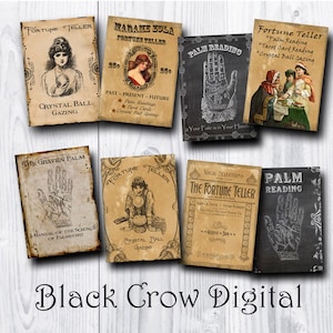 Palmistry, Fortune Teller ATC ACEO Grunge Cards; Gypsy Crystal Ball Gazing; Téléchargement instantané Steampunk; Bricolage imprimable; Papiers Scrapbooking