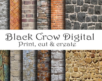 Brick Stones Papers;  Old Brick Walls, Chipping Paint; Backgrounds;  Scrapbooking; 8 1/2" x 11"; 12 Pages, Instant Download; Printable