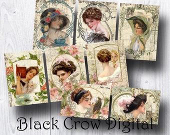 Harrison Fisher Beautiful Ladies ATC Cards / 2 1/2" by 3 1/2" Journal Cards / Digital Collage Sheet / Printable Instant Download