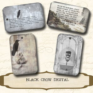 Edgar Allan Poe Tags, Annabel Lee, Der Rabe, Gothic Distressed, Halloween Verzierungen - Druckbarer Sofort Download