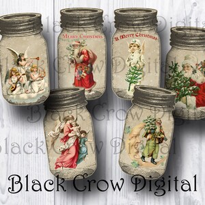 Vintage Christmas Mason Jars; Gift Tags; Christmas Holiday Hang Tags;  Mixed Media, Collage Sheet, JPG Printable Instant Download