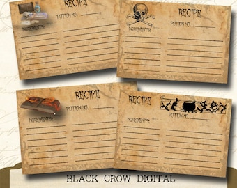 Apothecary Potion Recipe Cards, Witches Potion Spells Recipe Cards,  Printable Instant Download Collage Sheet Scrapbooking