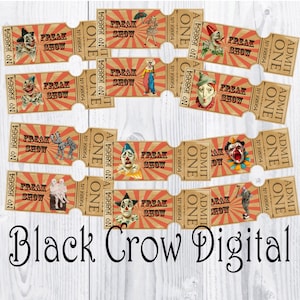Creepy Clown Circus Freak Show Tickets / Halloween Party Tickets / JPG File / Blank Printable; Invitations; Instant Download; Scrapbooking
