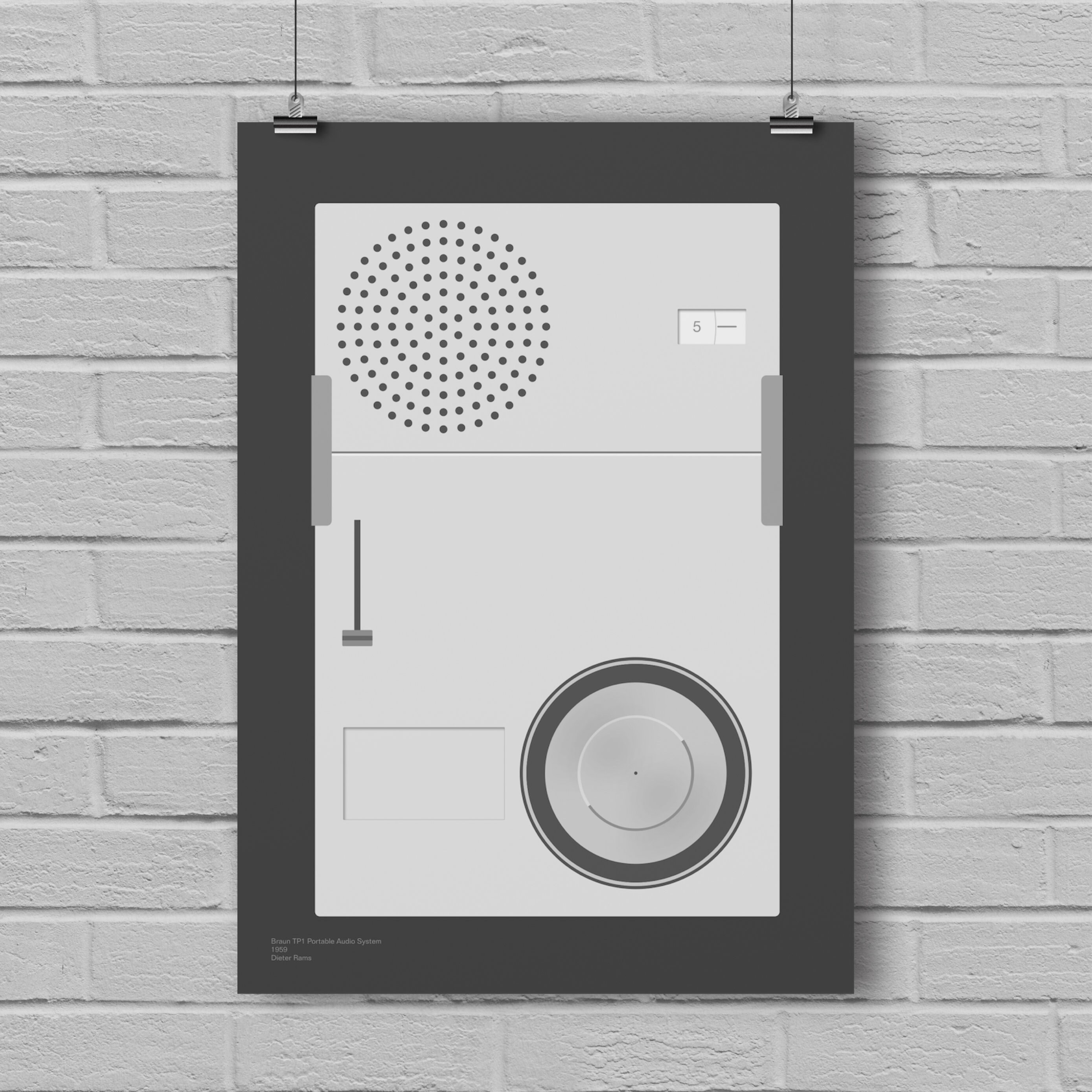 Braun TP1 Sistema de audio portátil diseño gráfico impresión