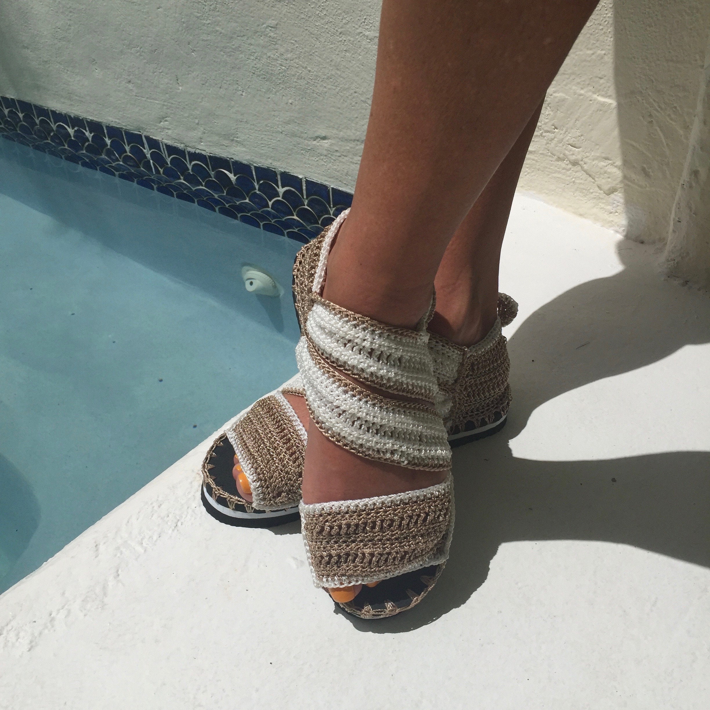 sandalias de ganchillo con suela en dos tonos de goma Etsy