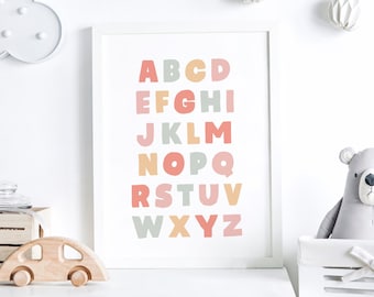 Alphabet Poster, Nursery wall decor, kids room decor, Costal Alphabet, Baby Girl Room Decor