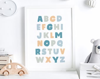Alphabet Poster, Nursery wall decor, kids room decor, Costal Alphabet, Baby Boy Room Decor
