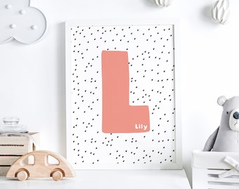 Custom kids initial print, Custom name poster, Nursery wall art, Nursery decor, Kids room wall art