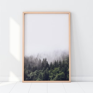 Arte de parede de floresta, Arte de parede para impressão, Arte da natureza, Impressão de floresta nebulosa, Natureza para impressão, Floresta fotográfica, Arte de parede moderna