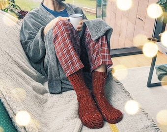 Hygge Cosy Comfy Warm Handmade Knitted Socks - Two sizes available - Made with Love! Red Maroon Burgundy
