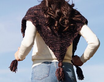 V-Shaped Shawl with Fringe | Maroon | Hand Knitted | 100% Merino Wool