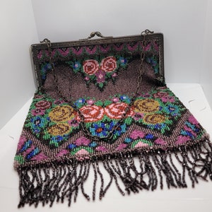 Antique 1910&#39;s-1920&#39;s Beaded Evening Bag with Fringe Detail