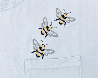 Bumble bee Embroidered pocket t-shirt, SHORT Sleeve Comfort Colors,
