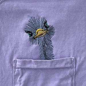 Ostrich pocket shirt, peekapoo tee,  face Unisex SHORT Sleeve Comfort Colors, Embroidered Pocket T-Shirt