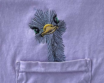 Ostrich pocket shirt, peekapoo tee,  face Unisex SHORT Sleeve Comfort Colors, Embroidered Pocket T-Shirt