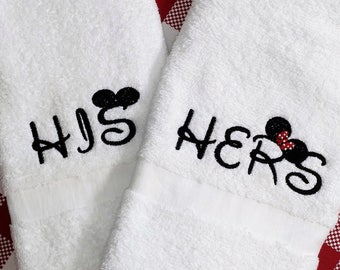 His and Hers Disney Hand Towels, Mickey Ears, Disney Wedding, Bridal Shower Gift, Engagement, Disney Vacation, Disney Cruise