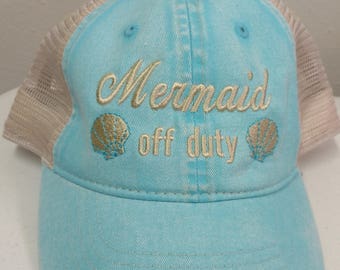 Mermaid Off Duty, Trucker Hat, Embroidered Hat, Adjustable Baseball Cap, Mesh Back Hat, Beach Hair, Mermaid Hat