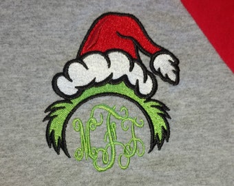 Christmas Monogram Raglan, Mean One Grinchy Shirt, Mr. Mean Monogram Pajama top, Embroidered Raglan Shirt, Family Holiday PJs