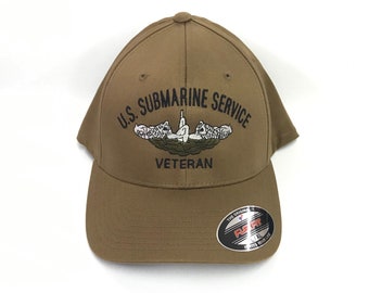 Submarine Service Veteran coyote brown FlexFit Ball Cap, Type III uniform, Boat Hat, Submarine Warfare, Military Submarine Hat