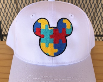 Autism Awareness Hat, Puzzle Mickey Ears, Autism Beanie, Baseball Cap, Embroidered Hat