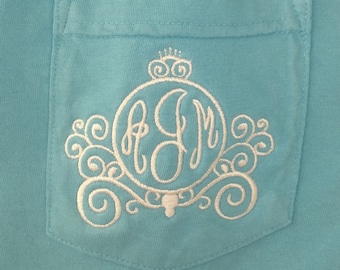 Princess Carriage Monogram shirt SHORT Sleeve Comfort Colors, Embroidered UNISEX Pocket Tee Shirt, Disney Vacation