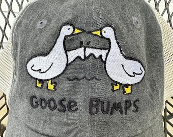 Goose fist bump Hat, Farm, Goose, Denim Trucker Hat, Country Comfort Color hat, Embroidered Hat, Adjustable Mesh Back Hat