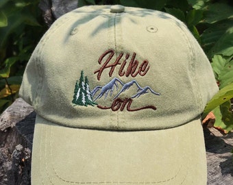 Hike on hat, Explore hat, Wanderlust hat, The Mountains are calling, Adventure awaits, Hiker Gift, Adjustable Dad hat, Cotton ballcap