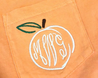 Peach Monogram Shirt, Southern Pride, Georgia state Embroidered Pocket Tee, Comfort Colors T-Shirt, Peach State,