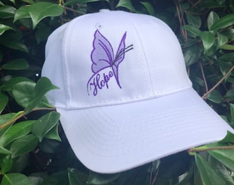 Hope butterfly hat, Lupus Awareness Purple cap, Lupus Survivor hat, Cancer Warrior, Embroidered Cap