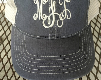 Monogram Hat, Trucker Hat, Comfort Color hat, Embroidered Hat, Monogrammed Denim, Adjustable Baseball Cap, Mesh Back Hat, Beach Hair