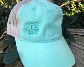 Turtle hat, baby turtle love, Turtle heart, Embroidered Trucker Hat, Comfort Color hat, Distressed Unstructured Hat